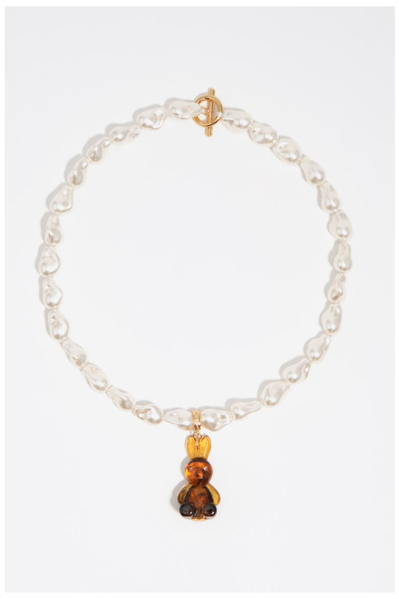 Resin Rabbit And Pearl Necklace, Main, color, BROWN