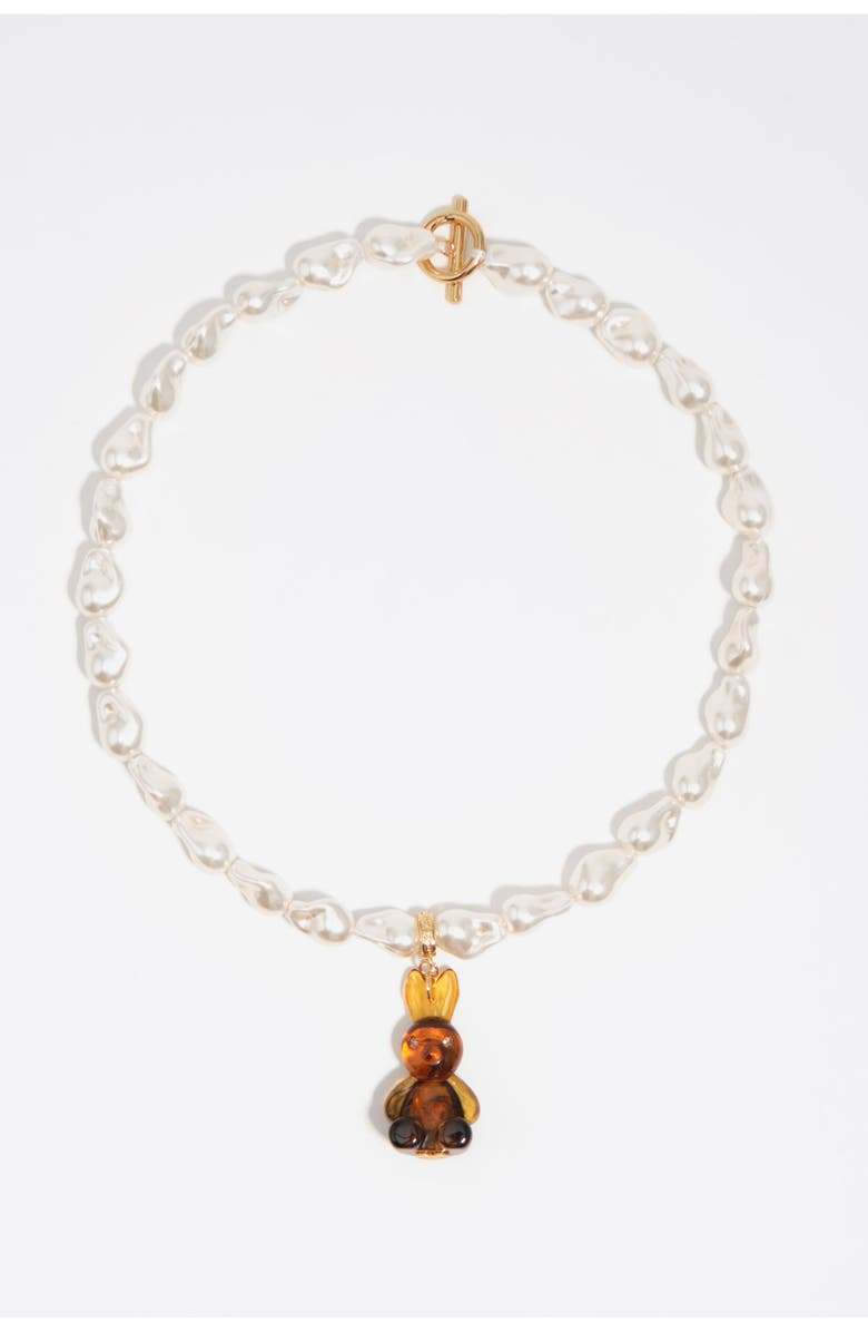 Bimba y Lola Resin Rabbit And Pearl Necklace, Main, color, Brown