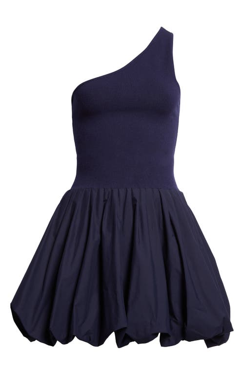 Derek Lam 10 Crosby Calla One-shoulder Bubble Hem Mixed Media Dress In Blue