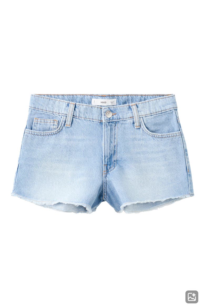Frayed Low Rise Denim Shorts, Alternate, color, MEDIUM BLUE