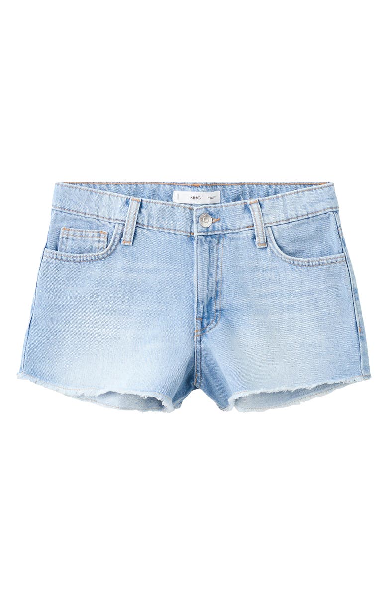 MANGO TEEN Frayed Low Rise Denim Shorts, Alternate, color,