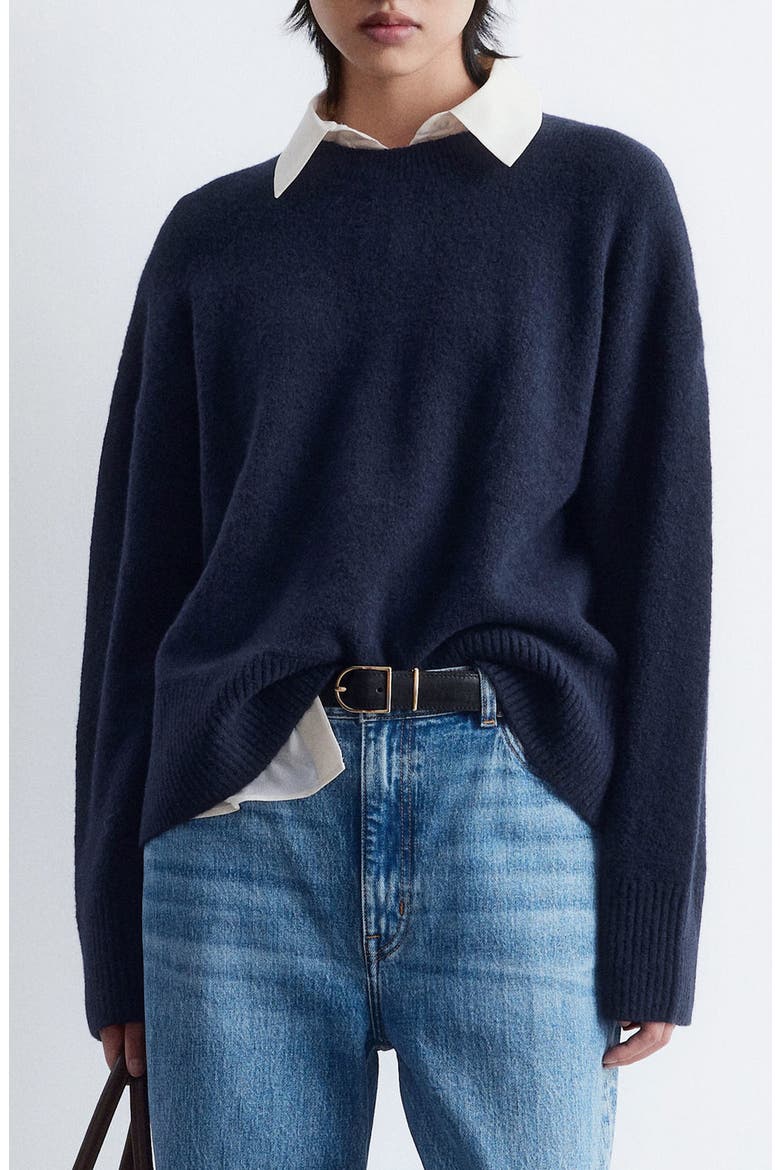 Relaxed Crewneck Cotton Blend Sweater, Main, color, BLUE DARK