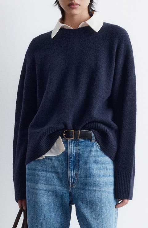 Relaxed Crewneck Cotton Blend Sweater