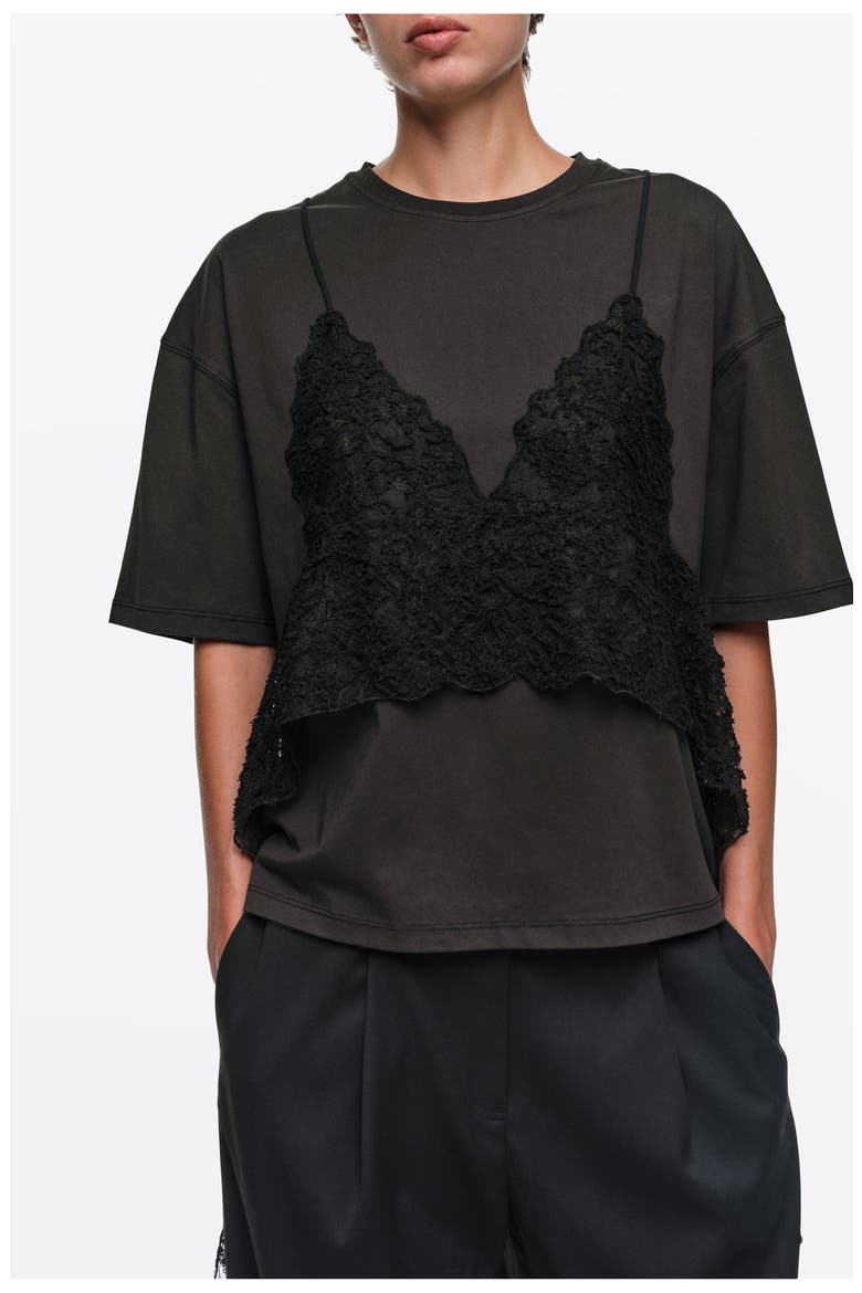 Lace Overlay Boxy T-Shirt, Alternate, color, WASHED BLACK