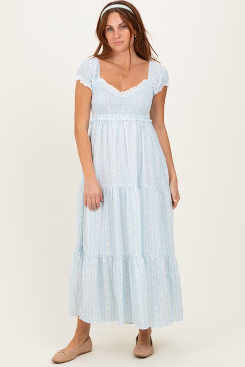 Floral Lace Trim Tiered Maxi Dress
