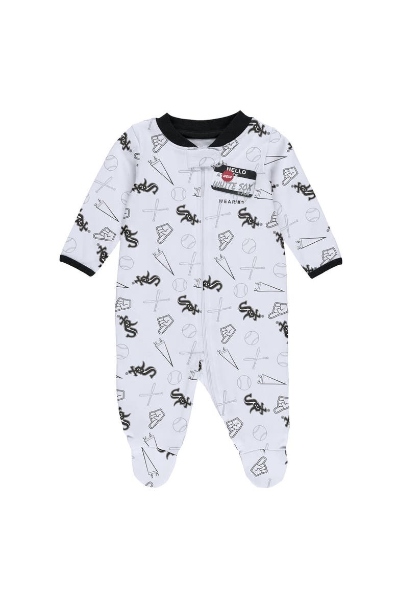 Newborn & Infant WEAR by Erin Andrews White Chicago White Sox Sleep & Play Full-Zip Footed Jumper with Bib, Alternate, color, Black