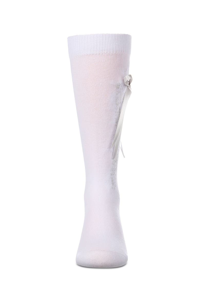 Knee High Sock with Metallic Drip Design and Satin Bow, Alternate, color, White