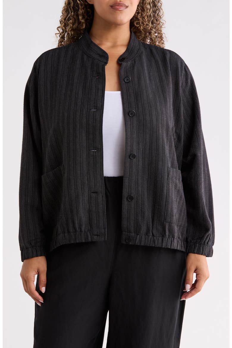 Pinstriped Stand Collar Jacket, Main, color, BLACK/ WHITE