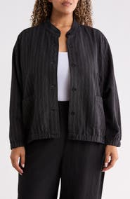 Eileen Fisher Pinstriped Stand Collar Jacket