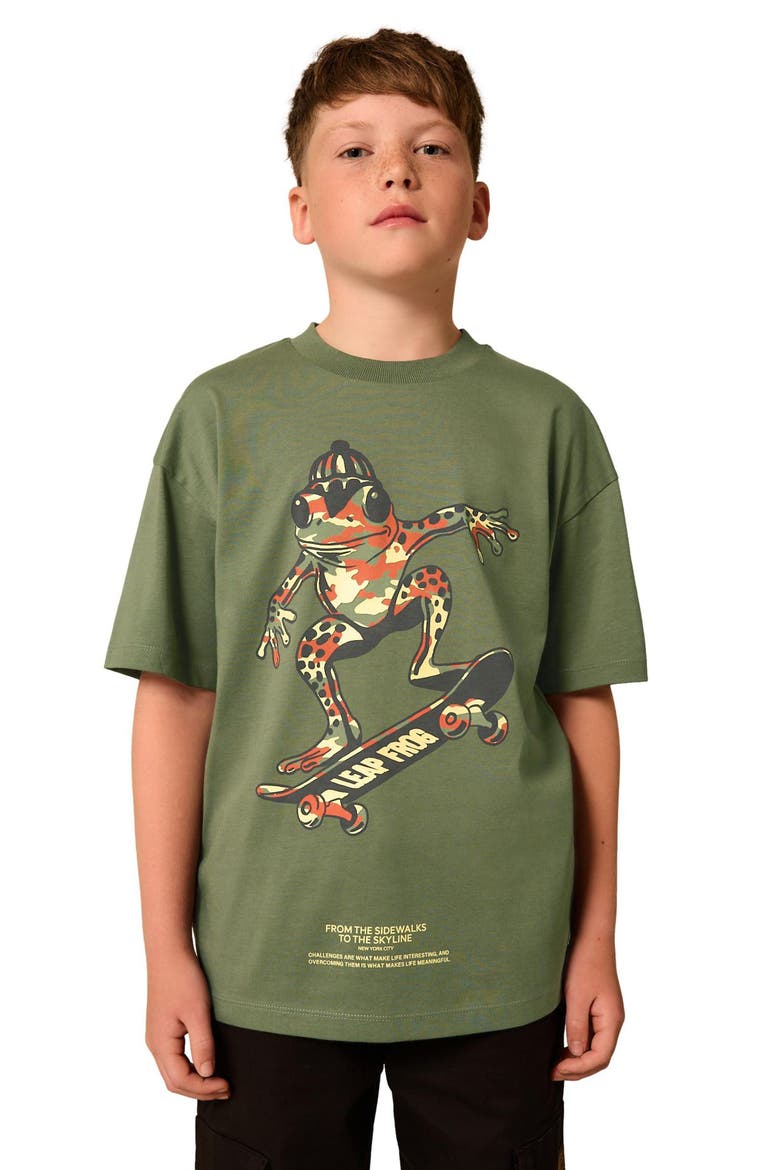 Kids' Skater Frog Cotton Graphic T-Shirt, Alternate, color, GREEN
