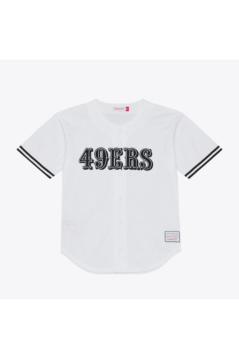Men's Mitchell & Ness White San Francisco 49ers Monochrome Mesh Full-Button Baseball Jersey, Main, color, White