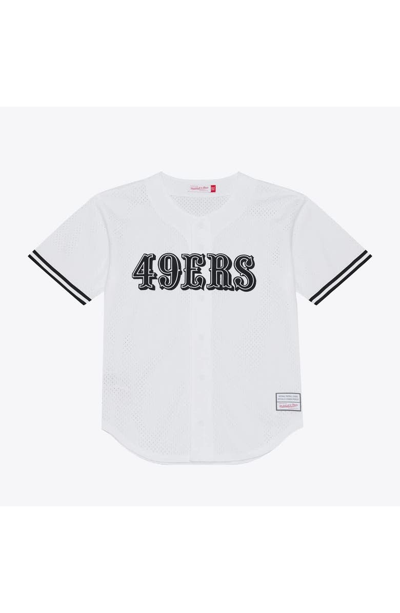 Mitchell & Ness Men's Mitchell & Ness White San Francisco 49ers Monochrome Mesh Full-Button Baseball Jersey, Main, color, White