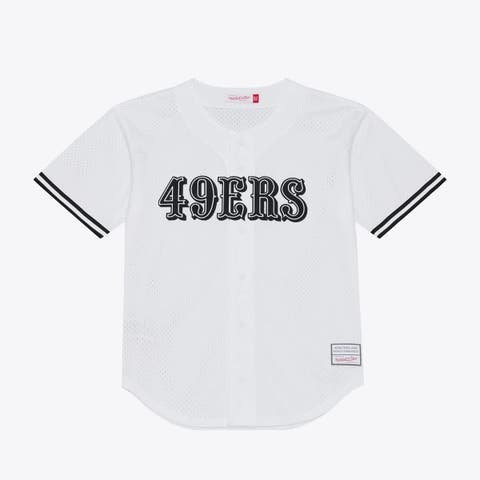 Men's Mitchell & Ness White San Francisco 49ers Monochrome Mesh Full-Button Baseball Jersey