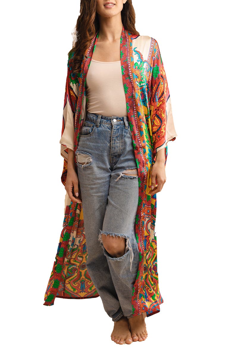 Medallion Print Duster, Main, color, ORANGE