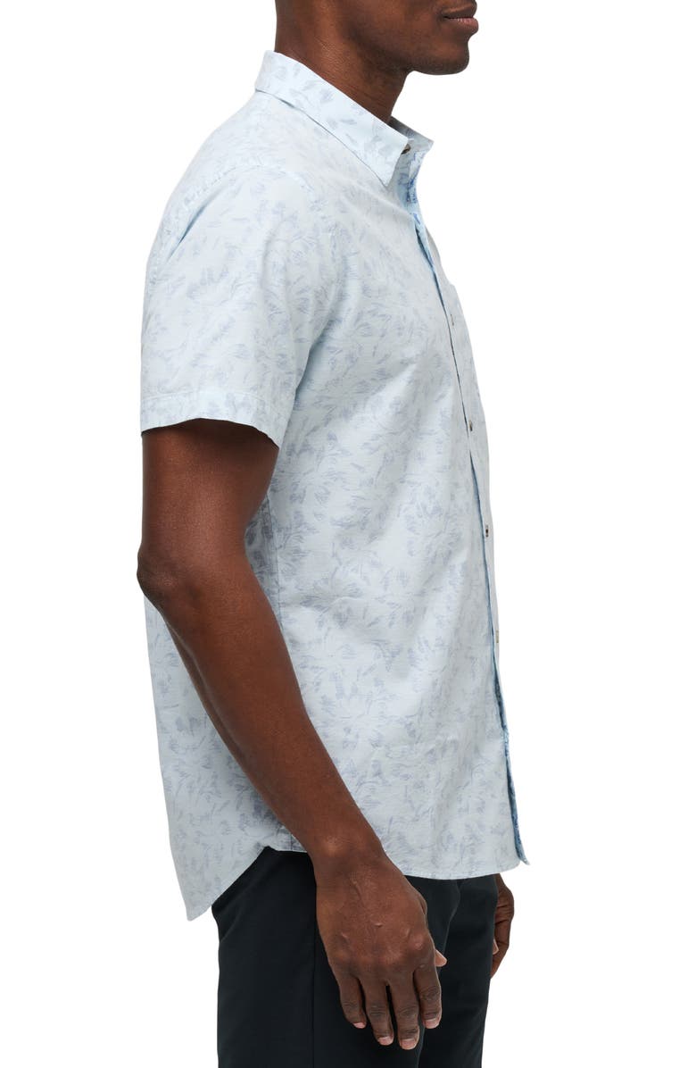 TravisMathew King Air Trim Fit Floral Short Sleeve Button-Up Shirt, Alternate, color, Heather Dream Blue