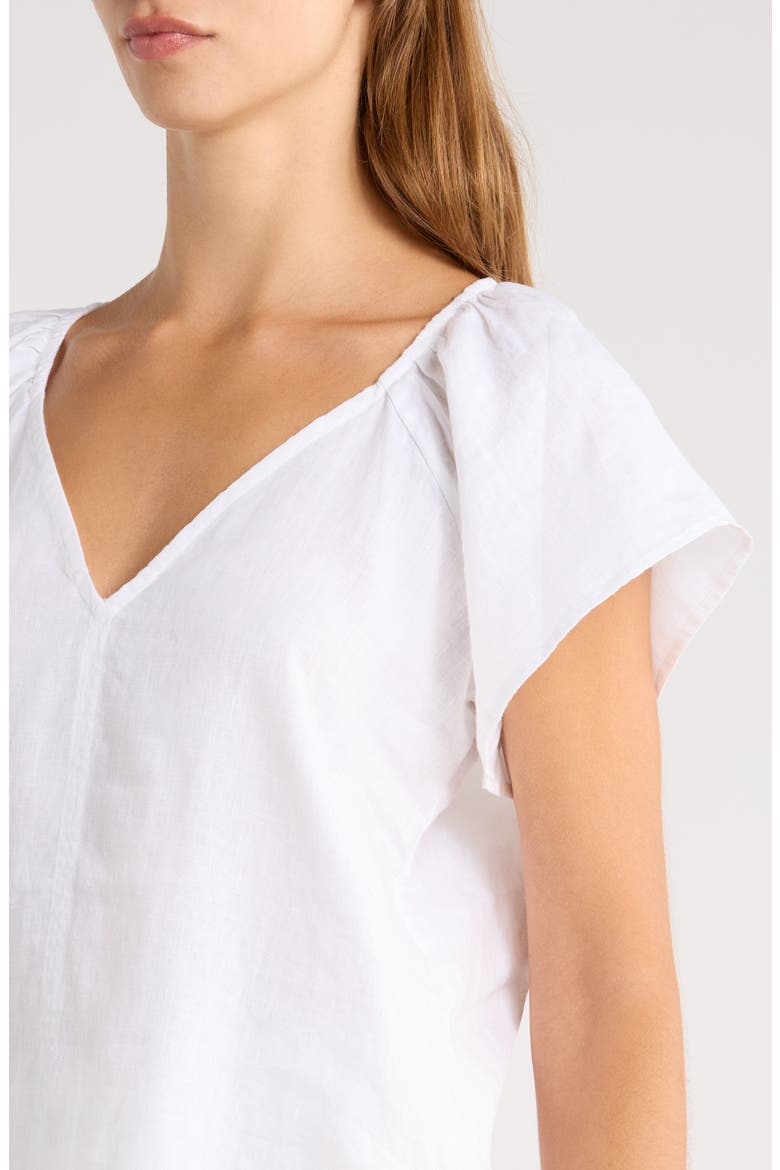 Coastalina Flutter Sleeve Linen Top, Alternate, color, WHITE