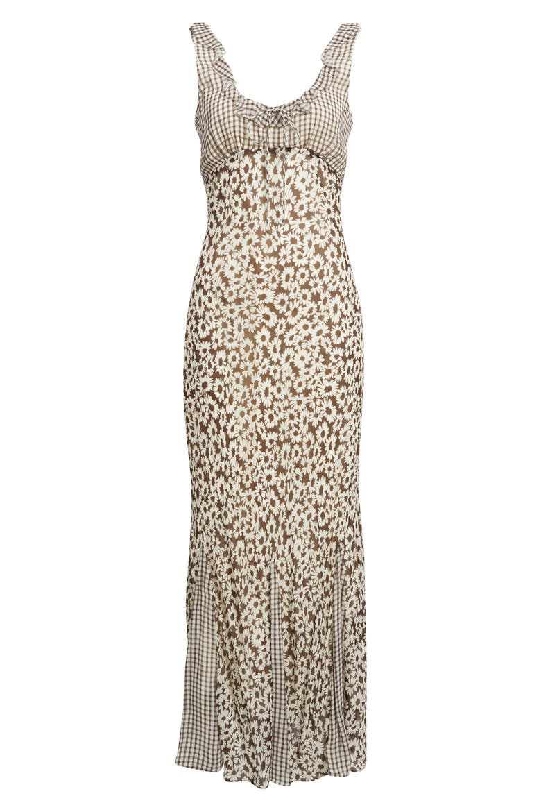 Dahlia Mixed Print Maxi Dress, Alternate, color, ESPRESSO DAISY GINGHAM MIX