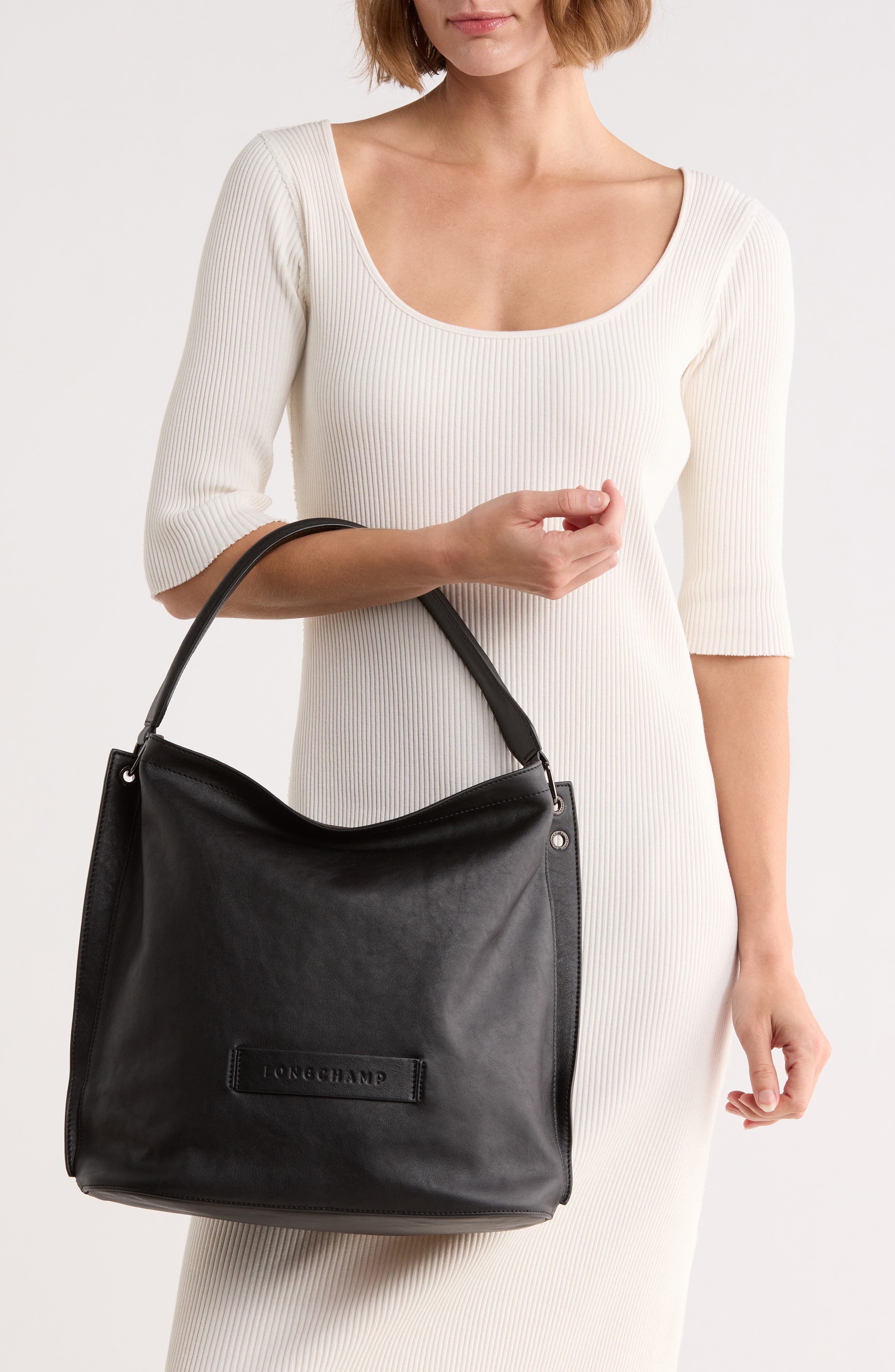 3D Leather Hobo, Alternate, color, BLACK