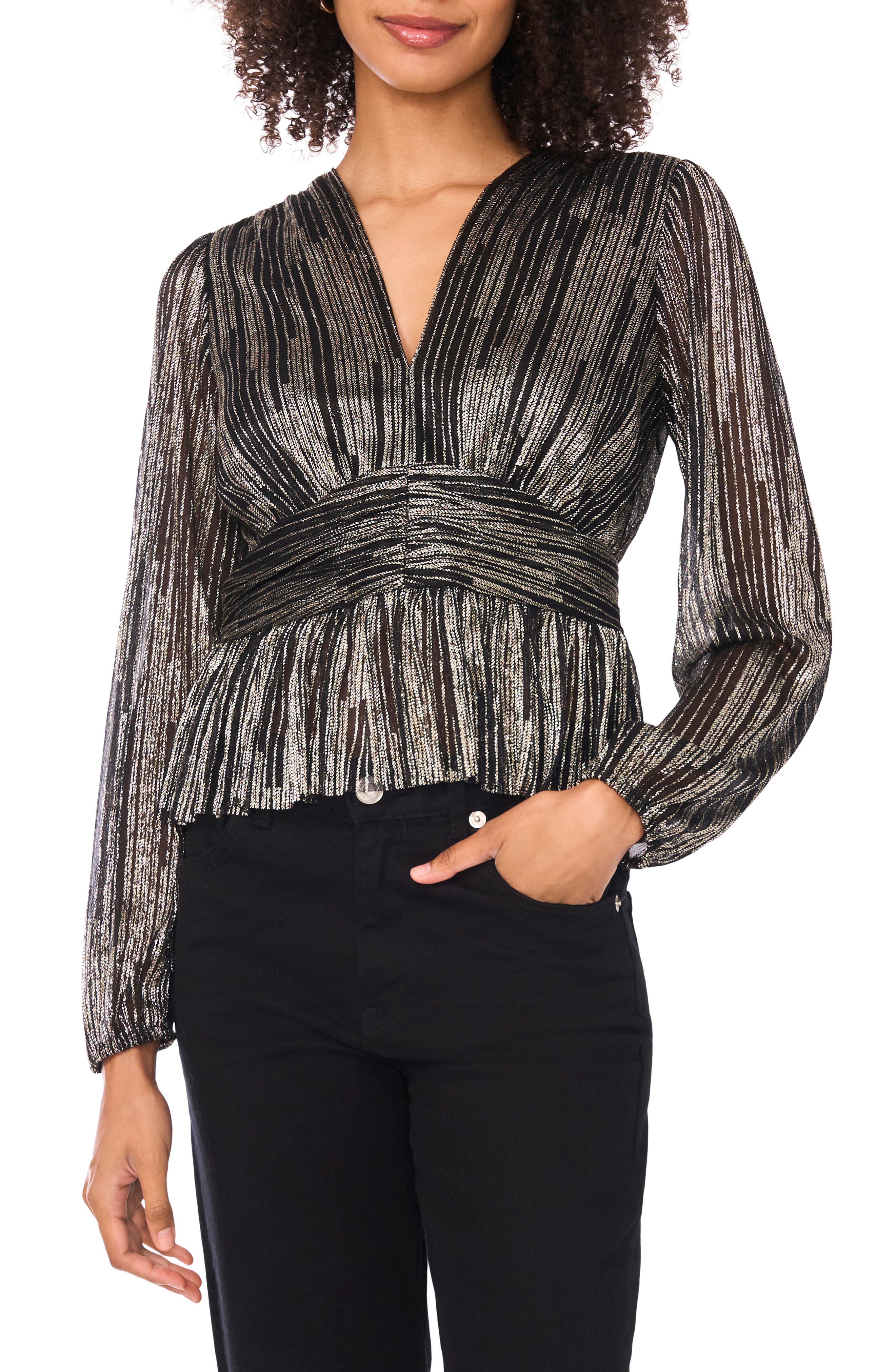 Parker V-Neck Long Sleeve Sequin Top