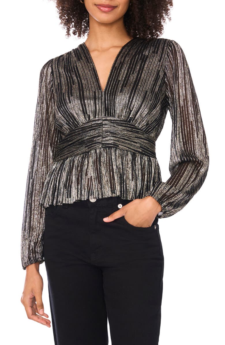 Parker V-Neck Long Sleeve Sequin Top, Main, color, Black/ Gold