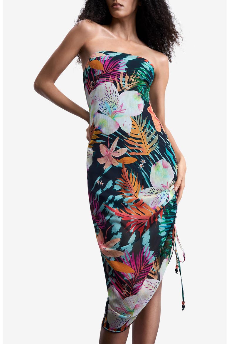 Floral Print Strapless Dress, Alternate, color, BLACK FLORAL