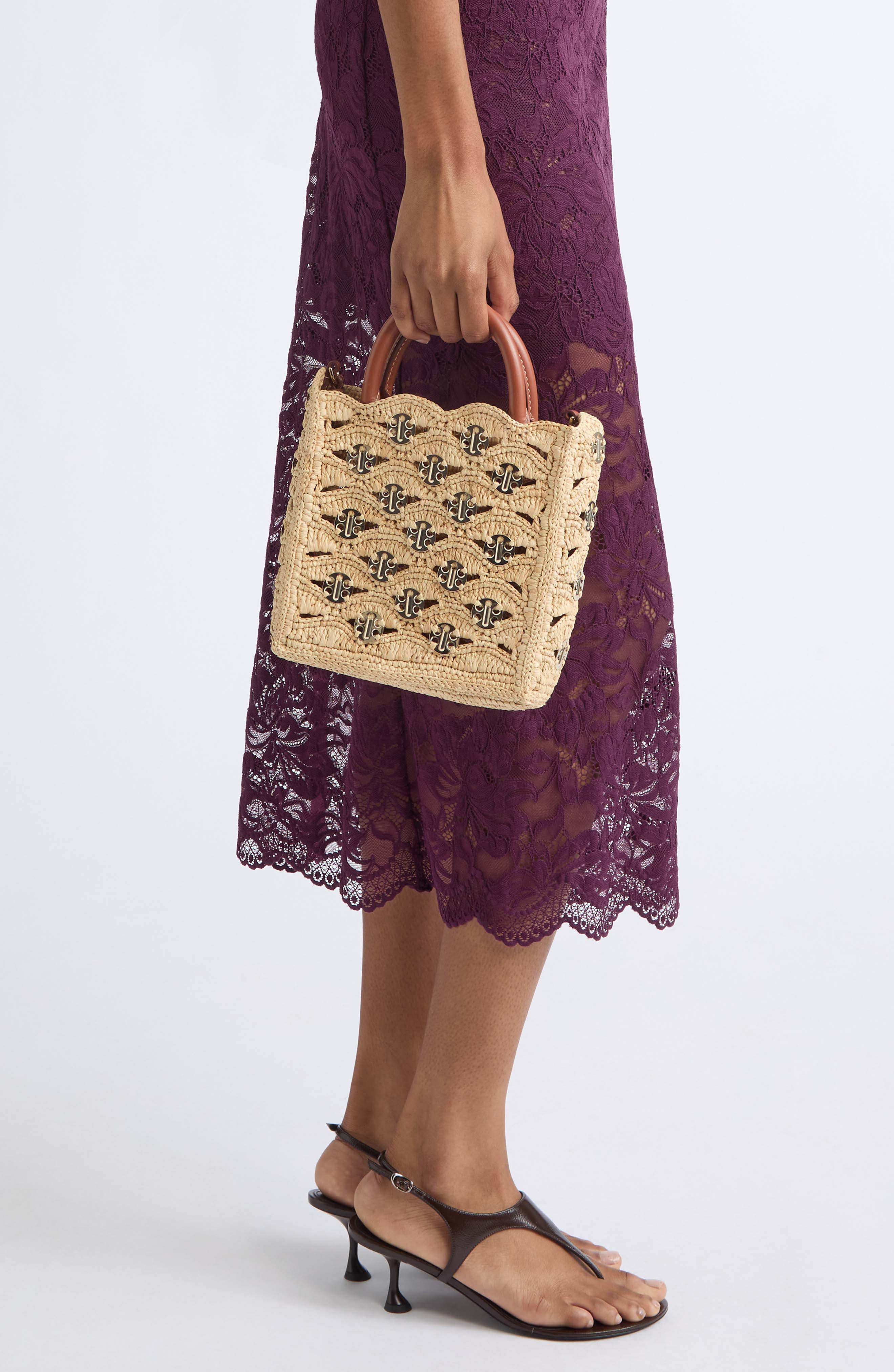 Small Signature 1969 Discs Raffia Tote, Alternate, color, NATURAL / LIGHT GOLD
