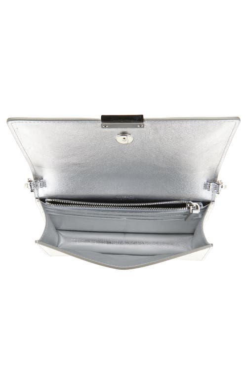 Versace Greca Metallic Leather Wallet On A Chain In Gray