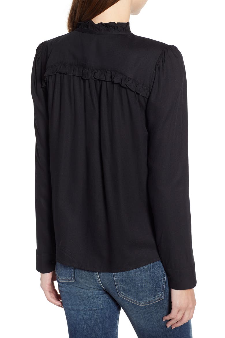 Ruffle Detail Popover Blouse, Alternate, color, BLACK