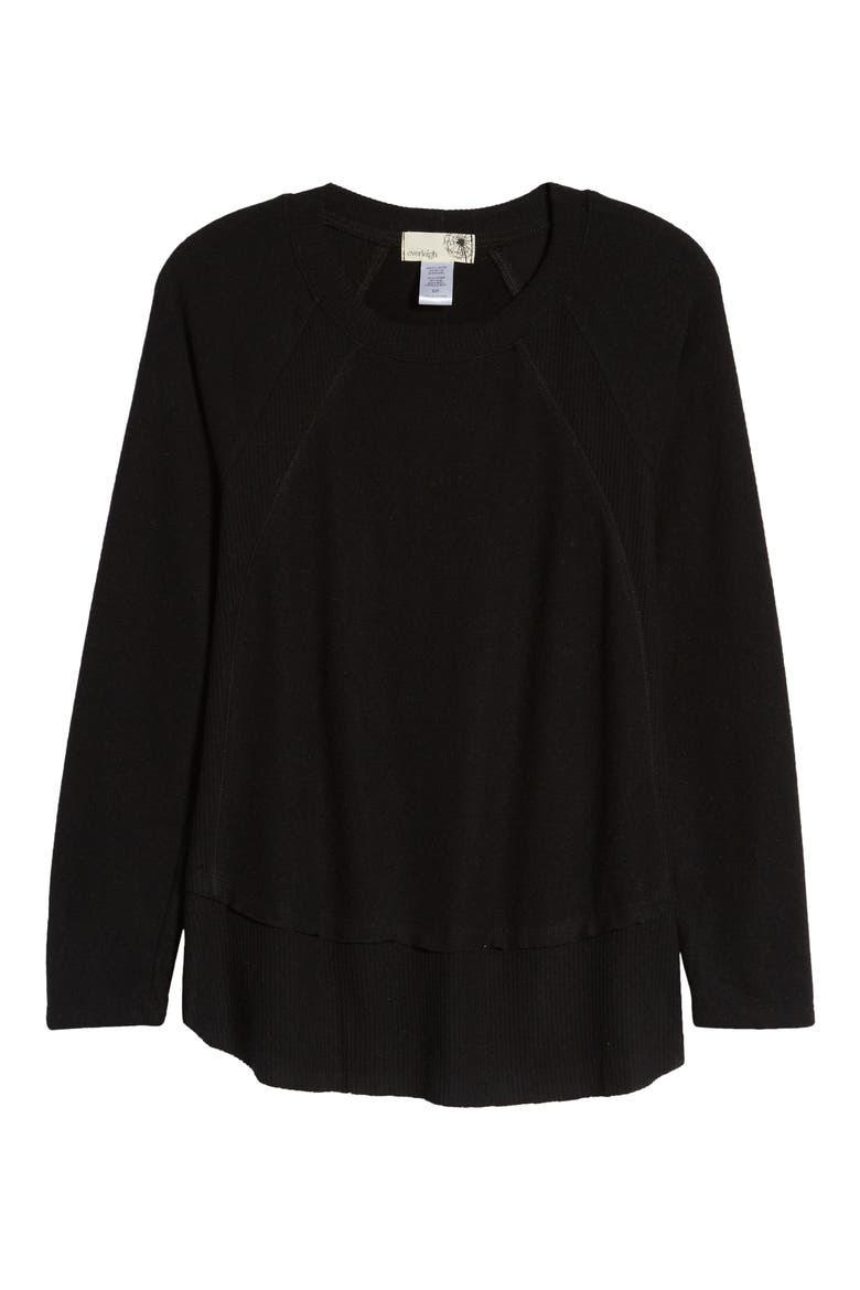 Cozy Ribbed Inset Layered Tunic, Alternate, color, BLACK
