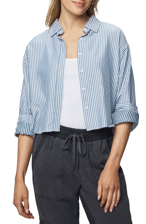 Splendid Nora Stripe Crop Button-up Shirt In Blue