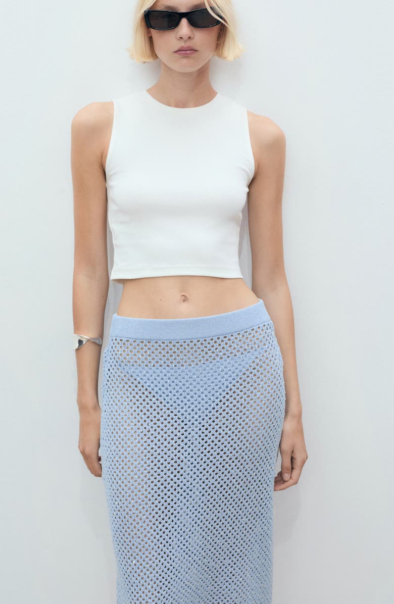 MANGO Rhinestone Crochet Sweater Skirt, Alternate, color, Blue