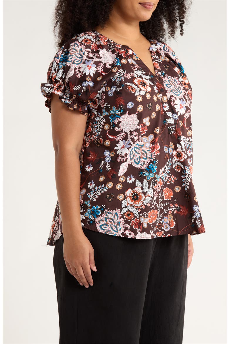 Journee Floral Ruffle Cotton Top, Alternate, color, BROWN