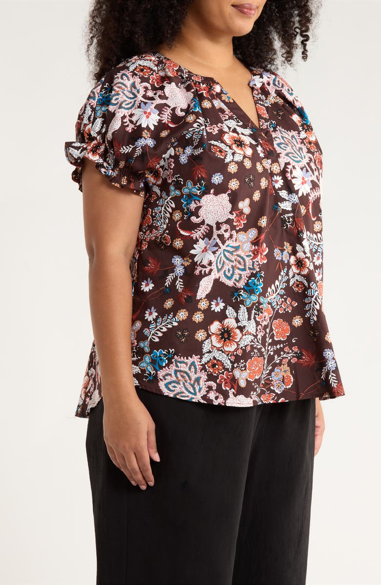 SUGARLIPS Journee Floral Ruffle Cotton Top, Alternate, color, Brown