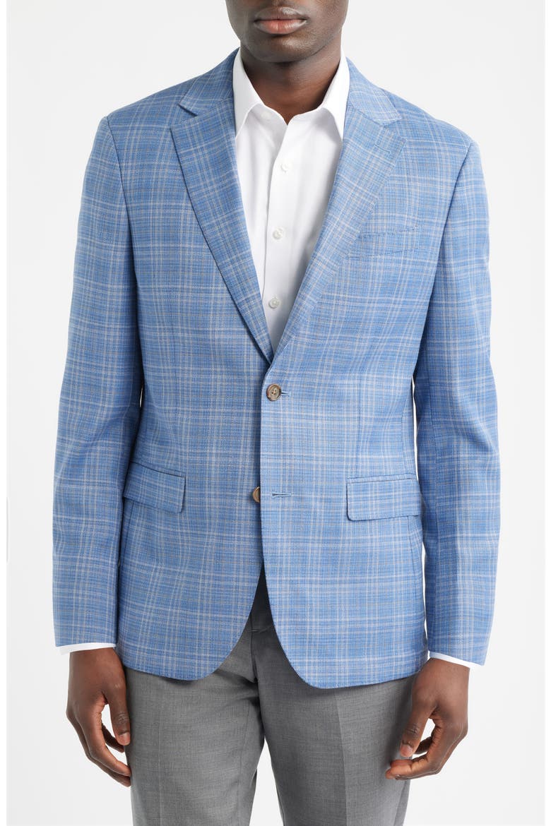 Henrik Trim Fit Light Blue Plaid Wool Sport Coat, Alternate, color, BLUE AZURE CHECK