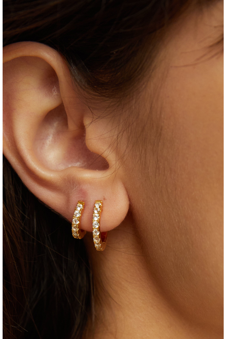 White Sapphire Huggie Earrings, Alternate, color, Yellow Gold Vermeil