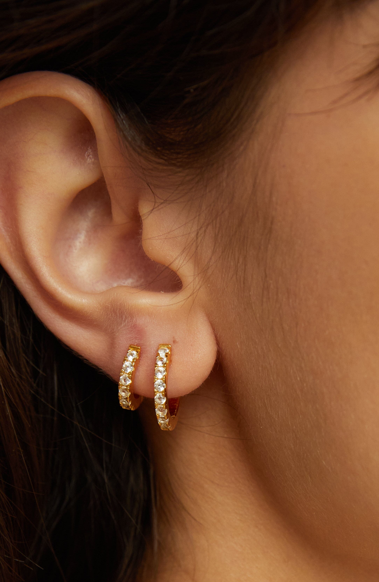 Aurate New York Lab Grown White Sapphire Huggie Earrings, Alternate, color, White Vermeil