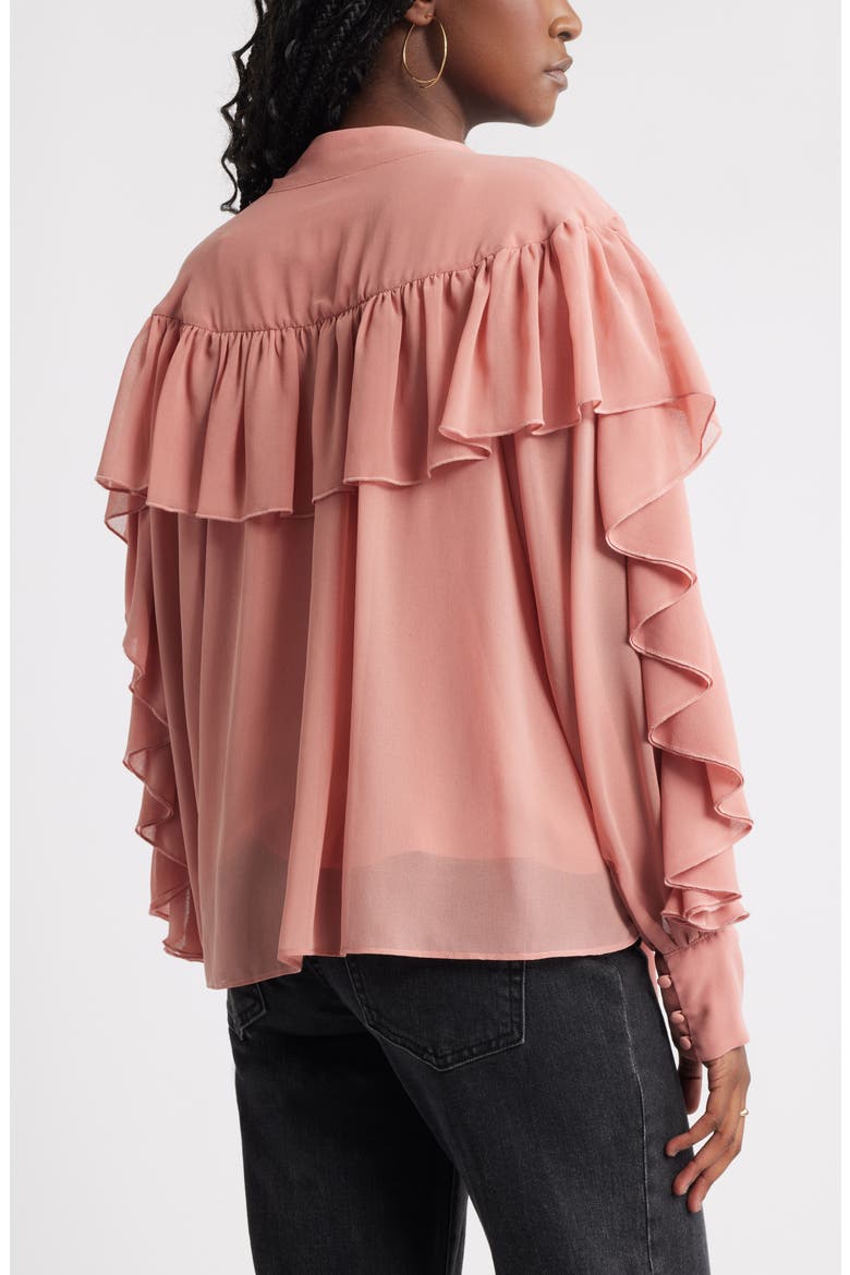 Tie Neck Ruffle Chiffon Top, Alternate, color, PINK DESERT