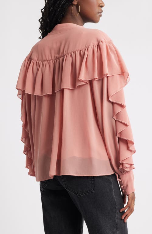 Treasure & Bond Tie Neck Ruffle Chiffon Top In Pink