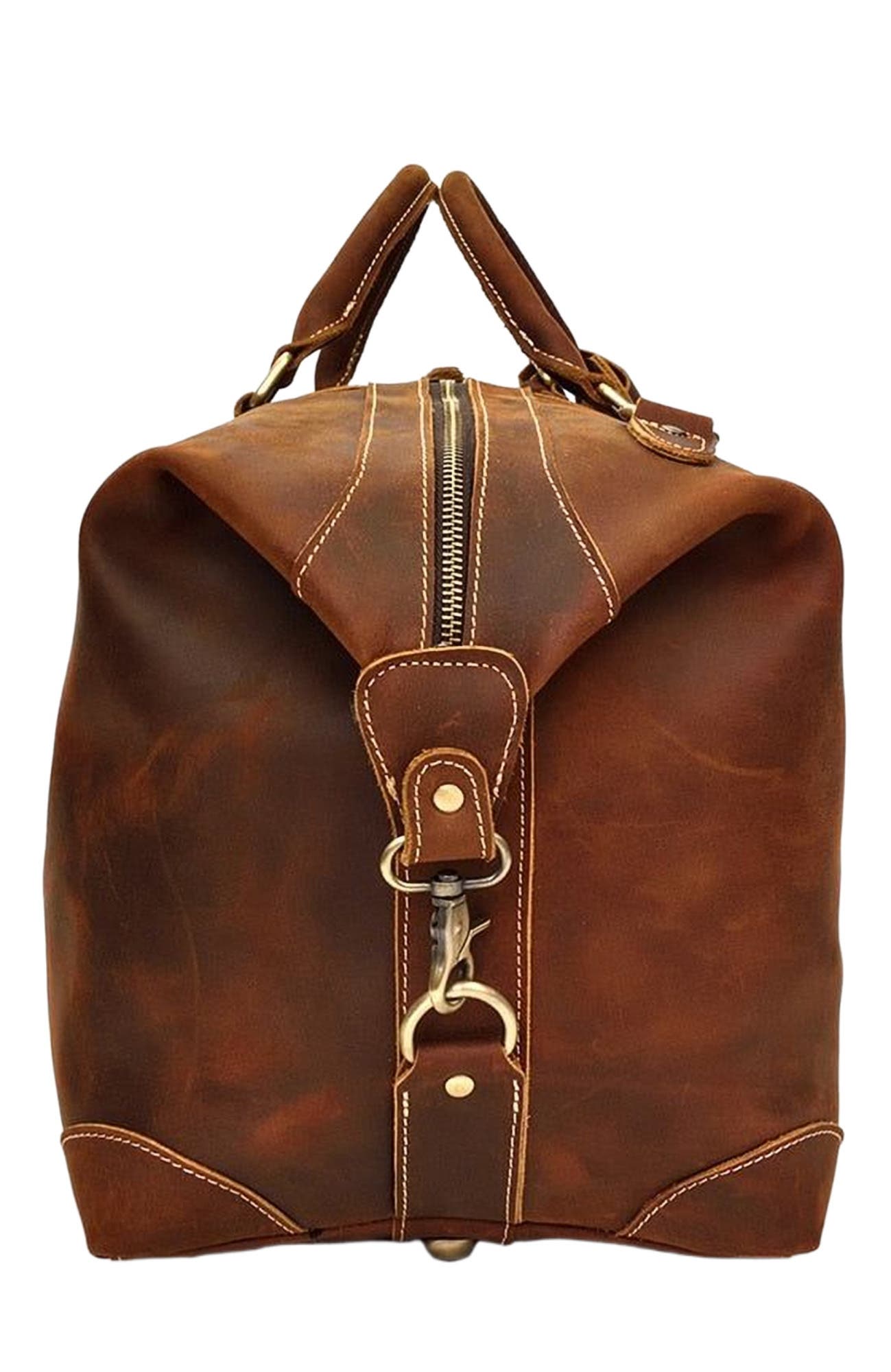 STEEL HORSE LEATHER The Eira Duffle Bag | Vintage Leather Weekender, Alternate, color, Dark Brown