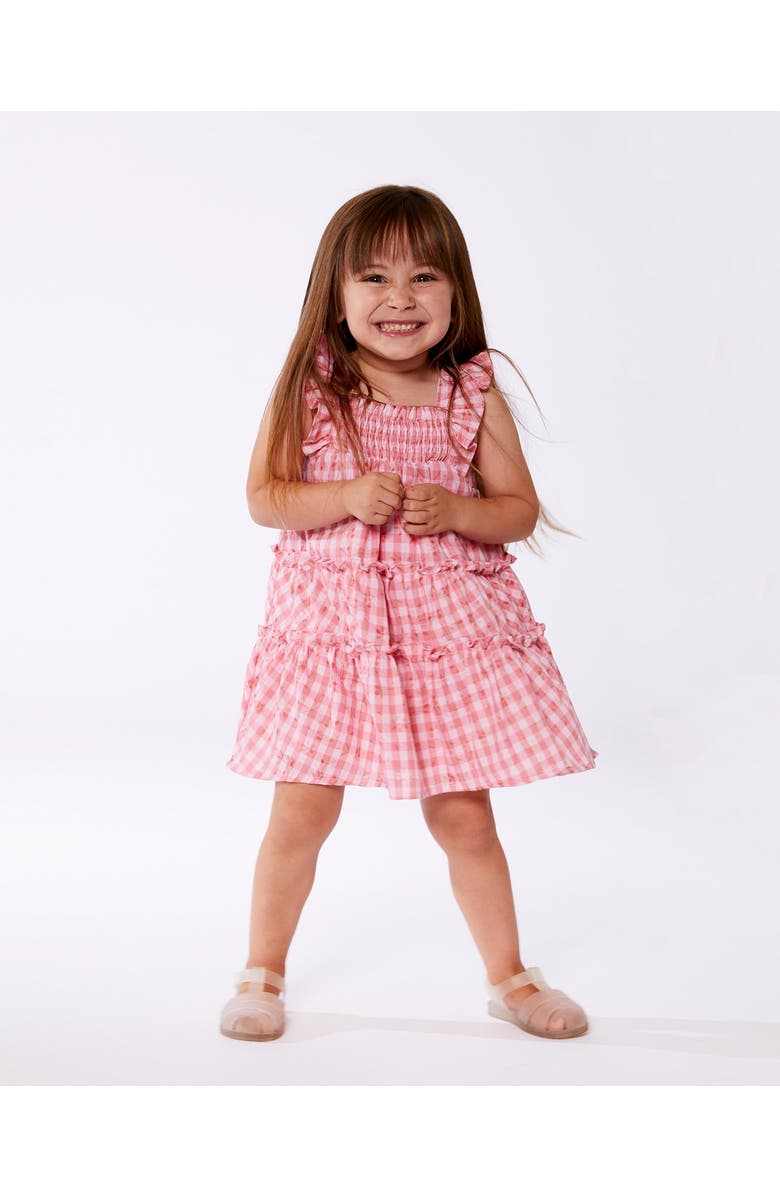 Deux par Deux Baby Girl's Smocked Layered Dress With Frill Sleeve Checked Pink, Alternate, color, Checked Pink