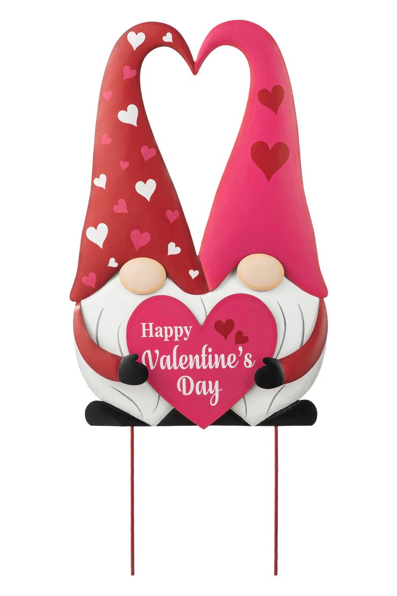30"H Valentine's Metal Gnome Couple Yard Stake, Main, color, Red