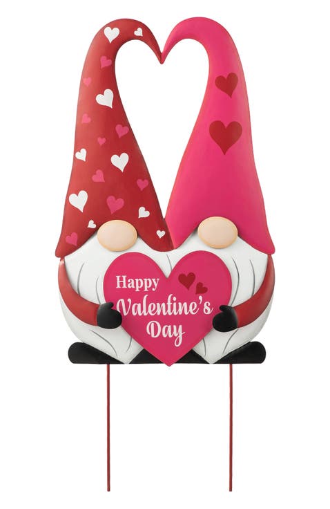 30"H Valentine's Metal Gnome Couple Yard Stake