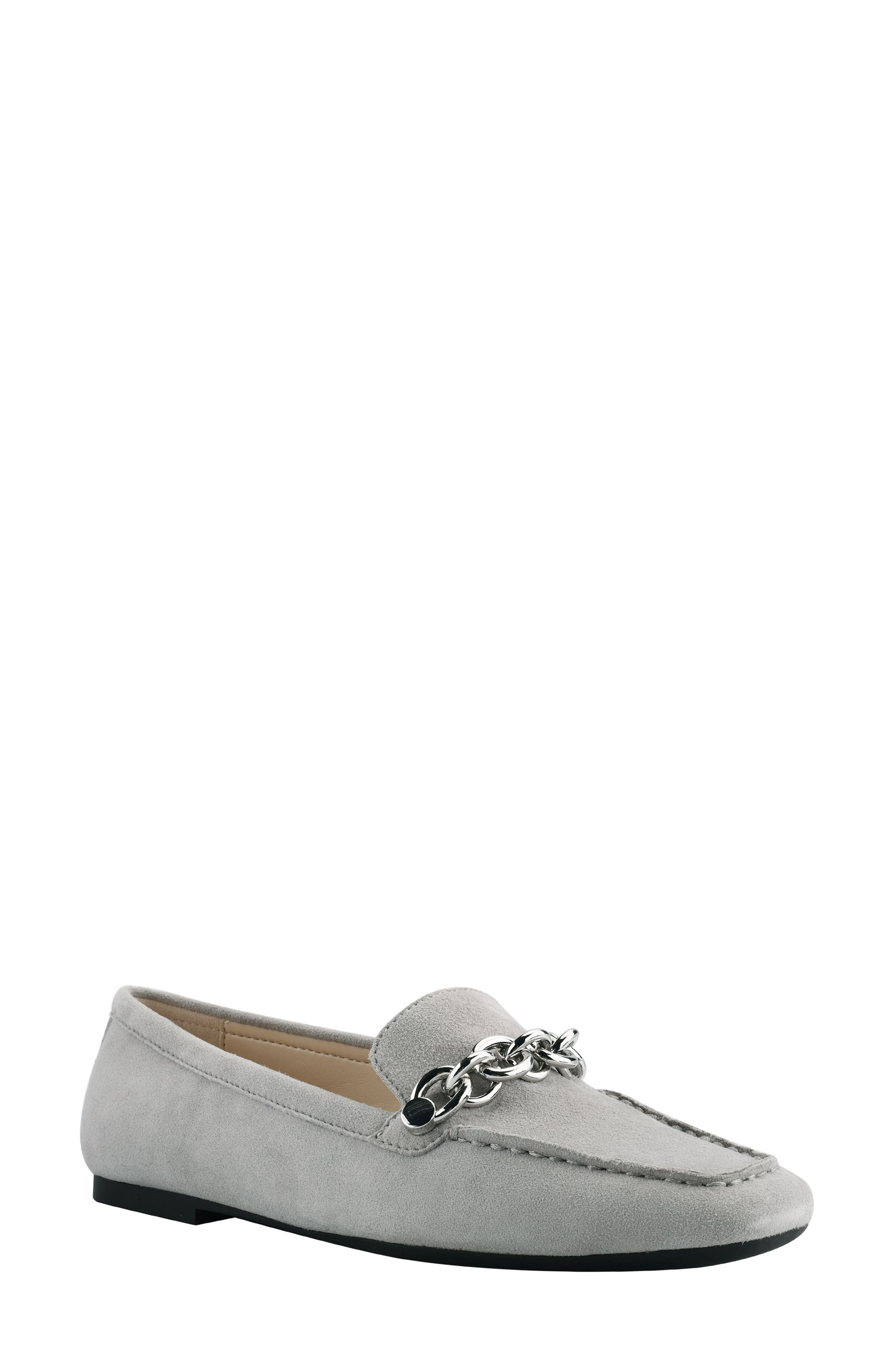 Elanna Leather Chain Link Loafer, Main, color, GREY
