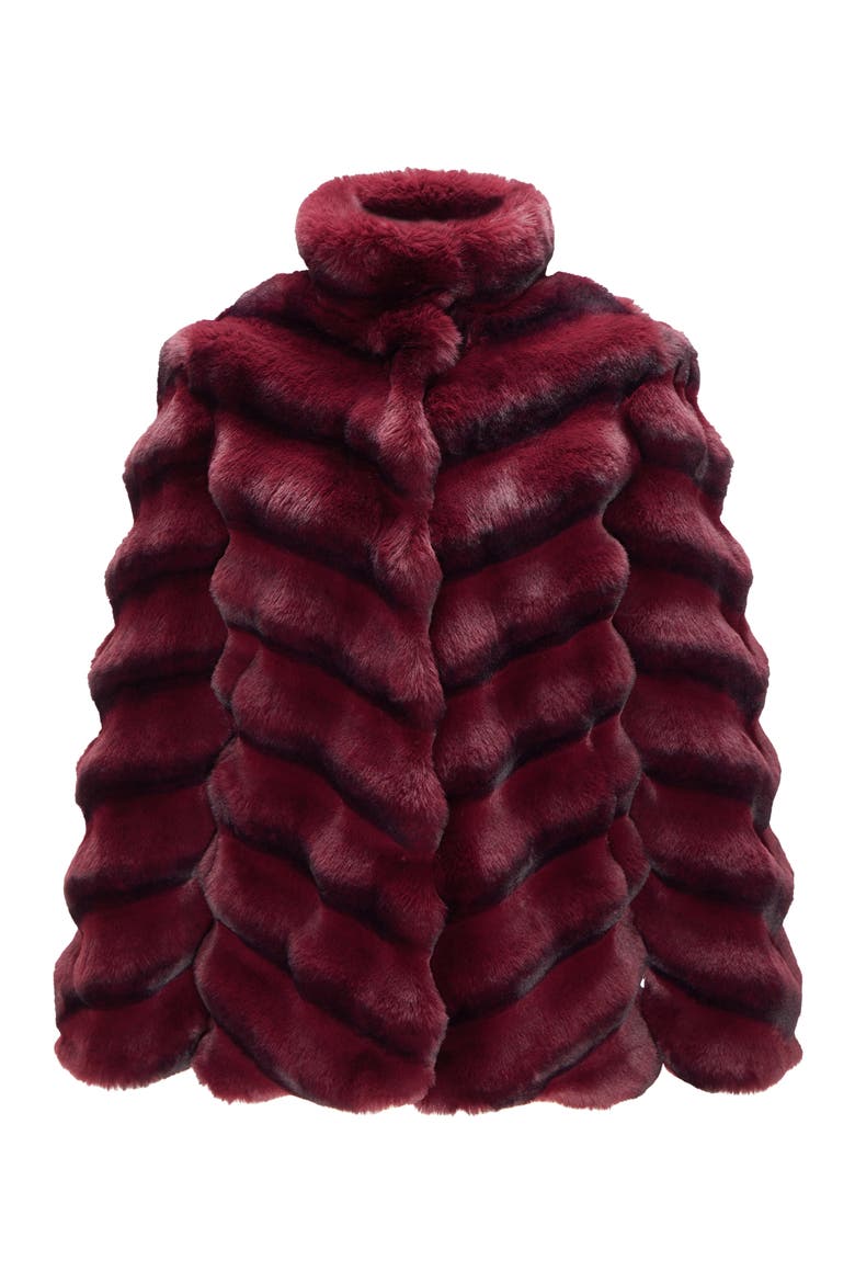 Fur-Free Chinchilla (Faux Fur) Chevron Jacket, Alternate, color, WINE CHINCH