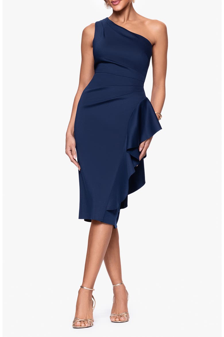 Gathered One-Shoulder Cocktail Dress, Main, color, MIDNIGHT