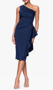 Xscape Evenings Gathered One-Shoulder Cocktail Dress