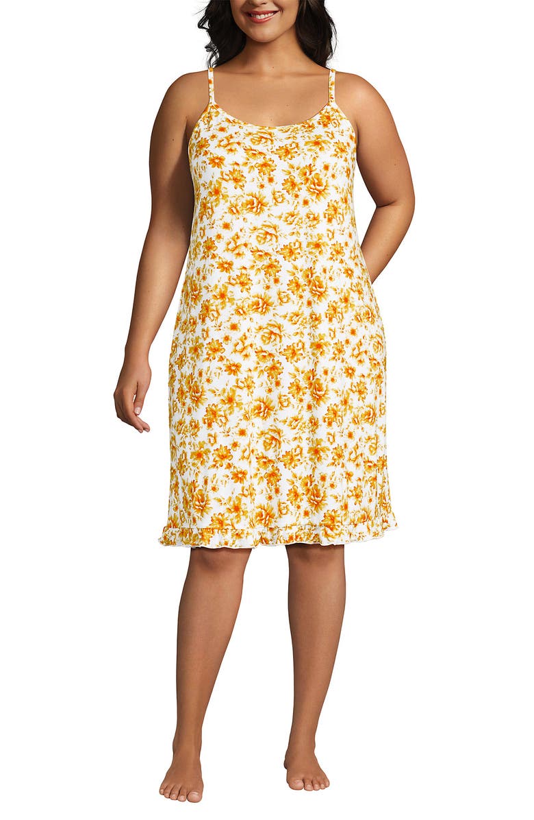 Lands' End Cooling Knee Length Slip Nightgown, Main, color, Pale Yellow Painted Floral