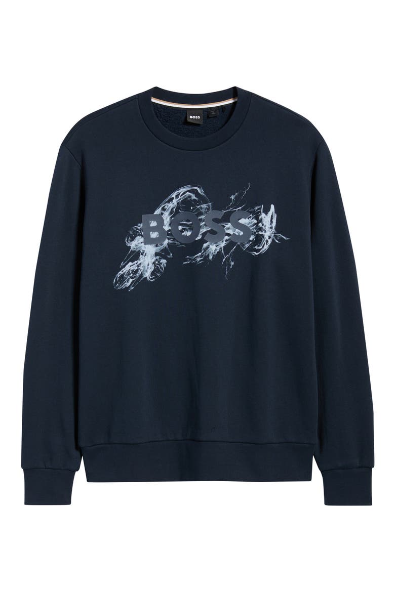 Soleri Abstract Graphic Cotton Fleece Crewneck Sweatshirt, Alternate, color, DARK BLUE