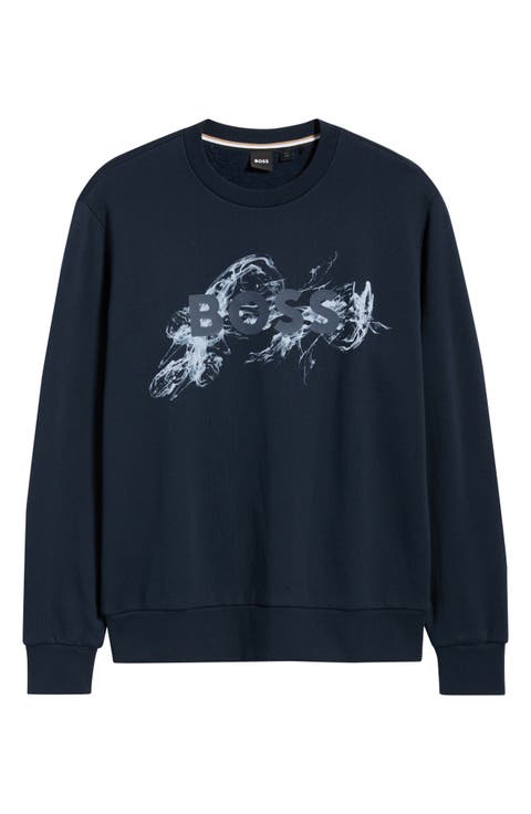 Soleri Abstract Graphic Cotton Fleece Crewneck Sweatshirt