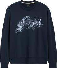 BOSS Soleri Abstract Graphic Cotton Fleece Crewneck Sweatshirt